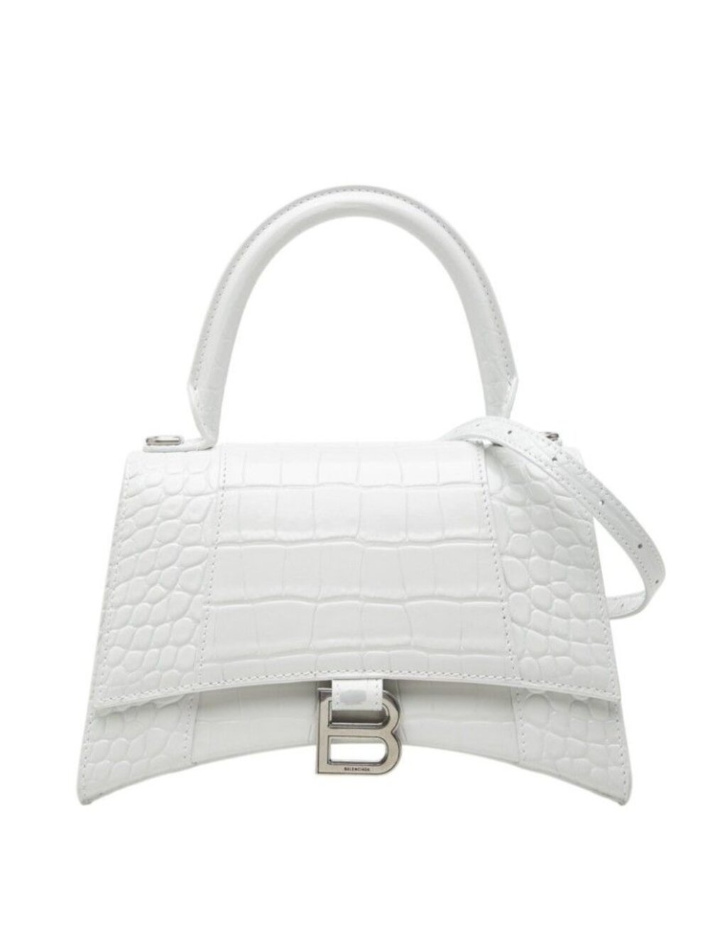 Balenciaga Croc Embossed Hourglass Small 2-Way Shoulder Bag White Leather